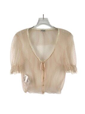 Miu Miu Nude V-Neck Single-Breasted Lace Shirt